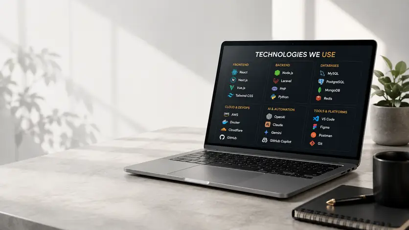 Laptop showing the modern technologies used by Codifyguru